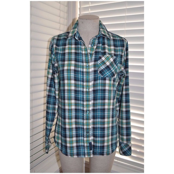 Merrell Tops - 137 MERRELL Teal Plaid Luanna Long Sleeve Flannel Shirt sz S Women's